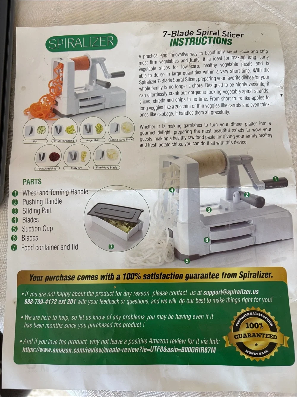 Spiralizer Vegetable Slicer with Hand Crank - White/Grey